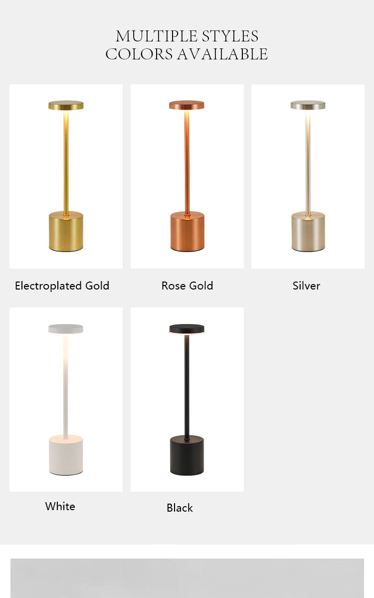 Candeeiro de Mesa LED com Sensor de Toque, Luminária de Mesa Recarregável, Cabeceira Ajustável, Luz Ambiente Criativa, Decoração do Quarto Bar, Simples, 3 Cores