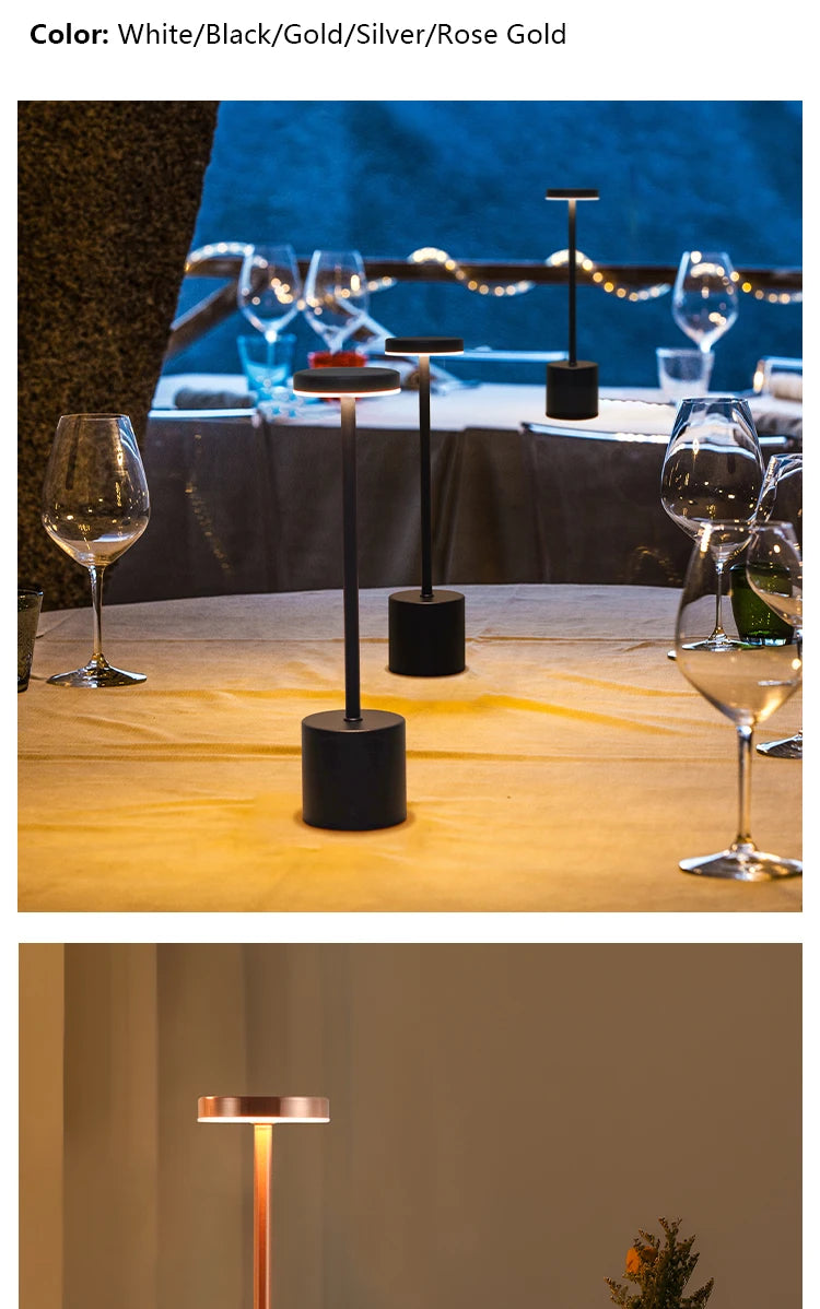 Candeeiro de Mesa LED com Sensor de Toque, Luminária de Mesa Recarregável, Cabeceira Ajustável, Luz Ambiente Criativa, Decoração do Quarto Bar, Simples, 3 Cores