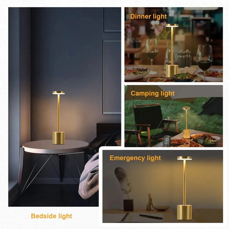 Candeeiro de Mesa LED com Sensor de Toque, Luminária de Mesa Recarregável, Cabeceira Ajustável, Luz Ambiente Criativa, Decoração do Quarto Bar, Simples, 3 Cores